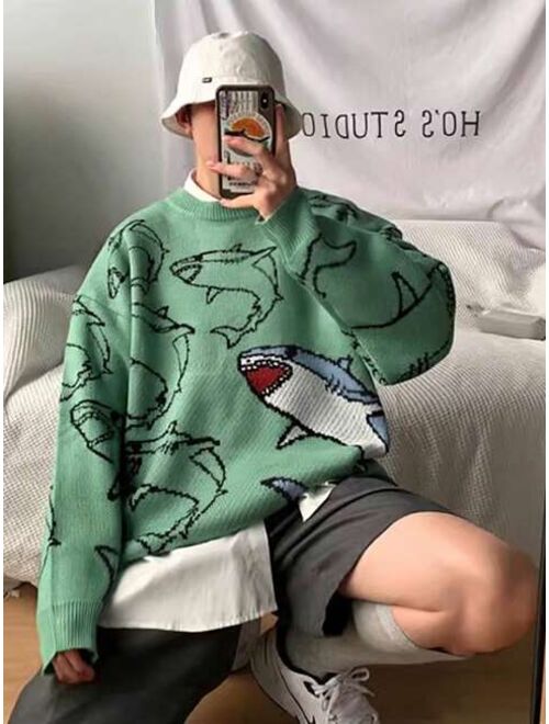 SHEIN Manfinity Hypemode Men Shark Pattern Drop Shoulder Sweater