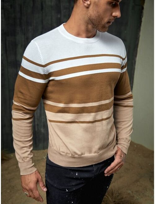 Manfinity Men Striped Pattern Colorblock Sweater