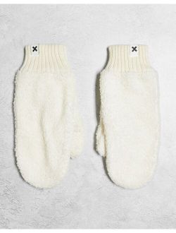 Unisex faux shearling mittens in ecru