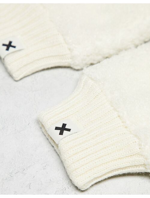 COLLUSION Unisex faux shearling mittens in ecru