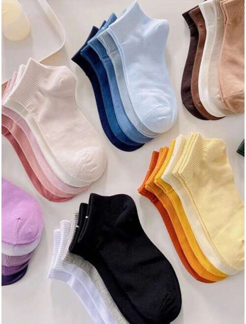 Shein 10 pairs/pack random color children's autumn winter summer solid color simple socks, suitable for sports and leisure daily travel the best choice