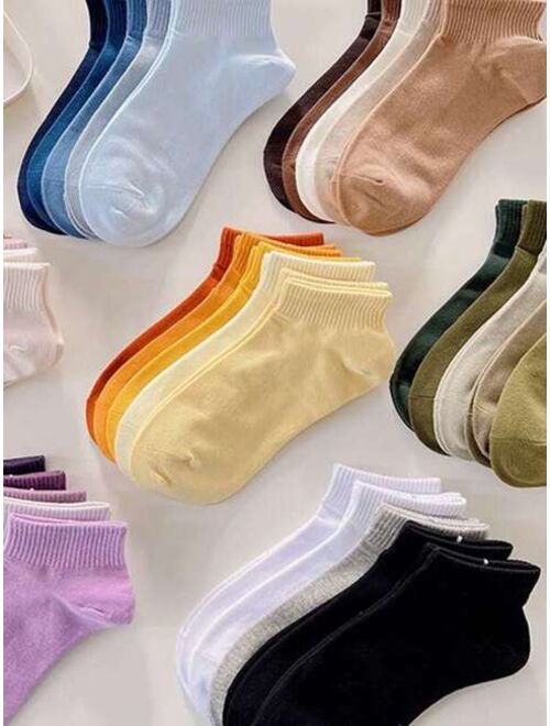 Shein 10 pairs/pack random color children's autumn winter summer solid color simple socks, suitable for sports and leisure daily travel the best choice