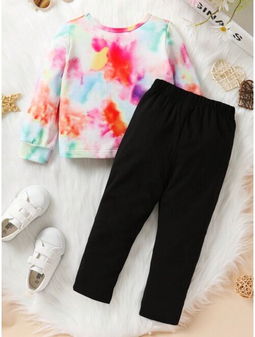 Young Girl Tie Dye Expression Print Pullover Leggings