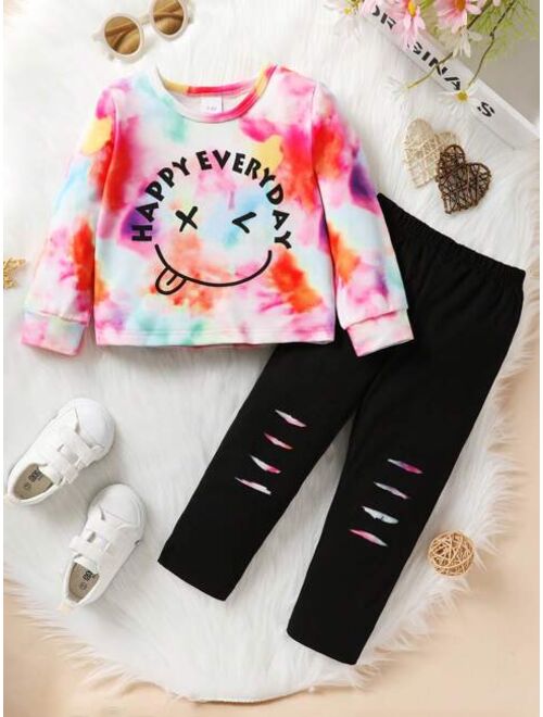 Young Girl Tie Dye Expression Print Pullover Leggings
