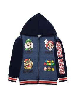 Nintendo Super Mario Graphic Boys Hooded Fleece Varsity Jacket for Kids and Toddlers