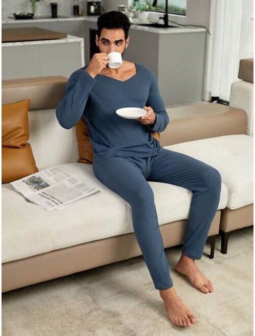 Shein Men Solid V Neck Thermal Underwear Set