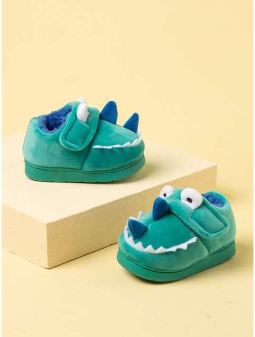 Shein 1pair Boys' Dinosaur-Themed Hook-and-loop Fastener Design Warm Flat Slippers, Suitable For Winter