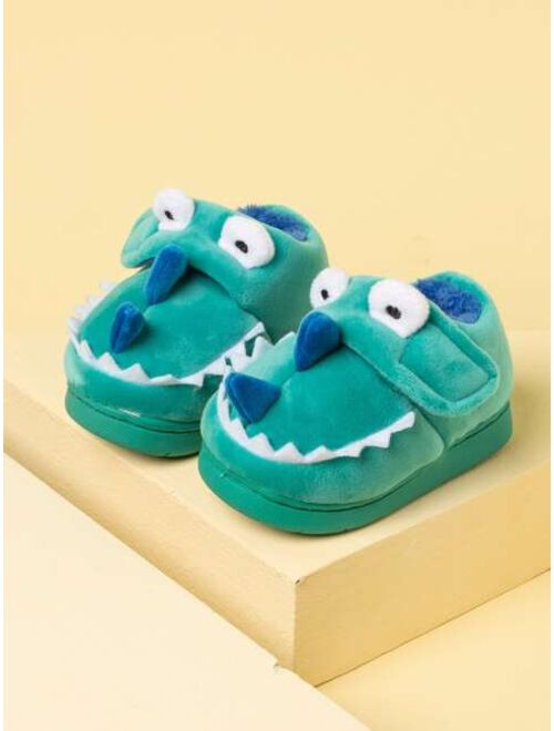 Shein 1pair Boys' Dinosaur-Themed Hook-and-loop Fastener Design Warm Flat Slippers, Suitable For Winter