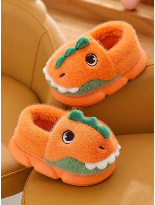 Shein Cute Dinosaur Pattern Boys' Indoor Warm Slippers With Anti-slip Soles, Fashionable Children's Slippers For Winter