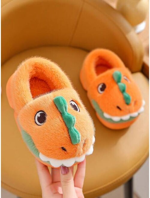 Shein Cute Dinosaur Pattern Boys' Indoor Warm Slippers With Anti-slip Soles, Fashionable Children's Slippers For Winter