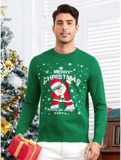 Manfinity EMRG Men Christmas Santa Claus Slogan Pattern Sweater