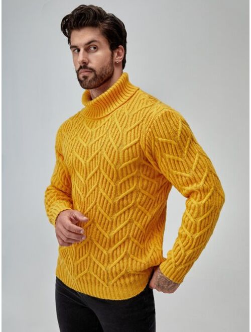 Manfinity Men Turtleneck Cable Knit Sweater