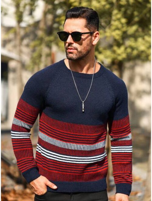 Manfinity Homme Men Striped Pattern Raglan Sleeve Sweater