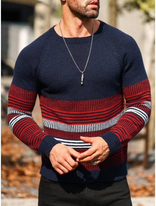Manfinity Homme Men Striped Pattern Raglan Sleeve Sweater