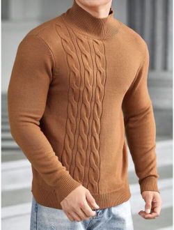 Manfinity Homme Men Mock Neck Cable Knit Sweater