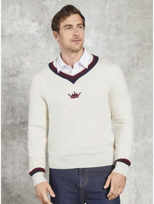 Manfinity Homme Men Crown Pattern Striped Trim Sweater Without Shirt