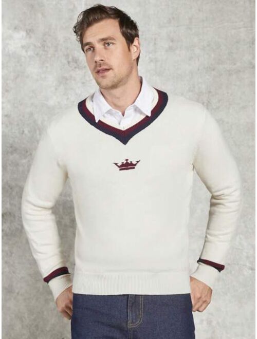 Manfinity Homme Men Crown Pattern Striped Trim Sweater Without Shirt