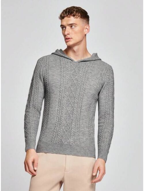 SHEIN Men Solid Hooded Cable Knit Sweater