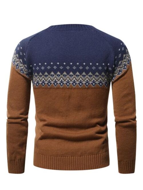 Manfinity Men Geo Pattern Raglan Sleeve Sweater