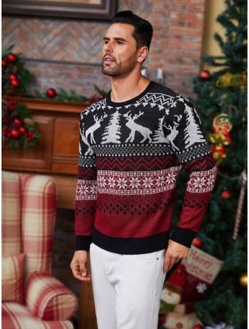 Manfinity Homme Men Christmas Elk Geo Pattern Sweater
