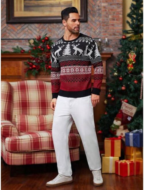 Manfinity Homme Men Christmas Elk Geo Pattern Sweater