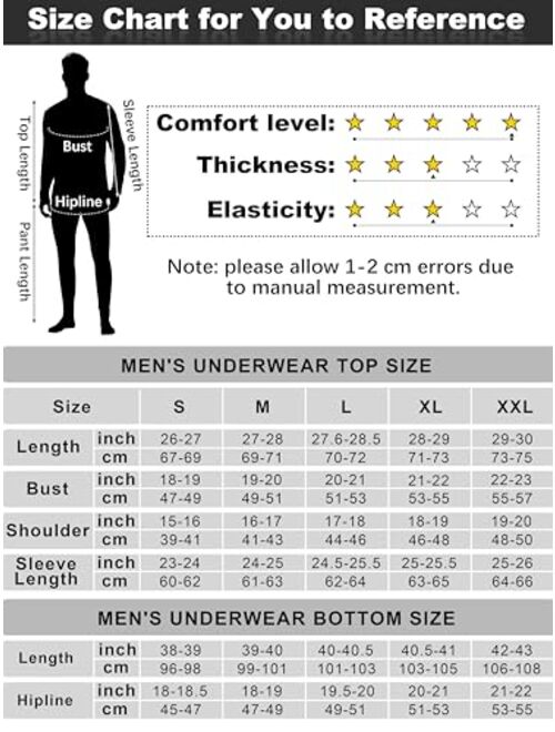 URATOT 3 Sets Men's Thermal Underwear Set Fleece Lined Long Johns Thermal Underwear Base Layer Set for Men Cold Winter