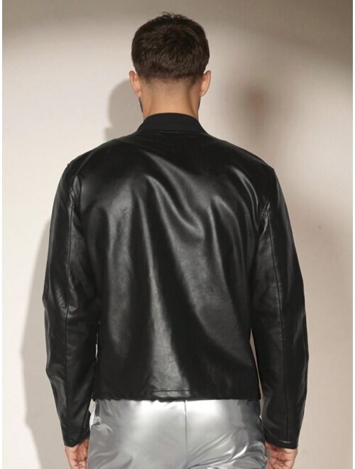 Shein Manfinity Fever City Men Zip Up Leather Look Bomber Jacket