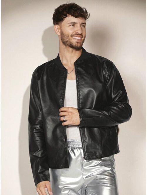 Shein Manfinity Fever City Men Zip Up Leather Look Bomber Jacket