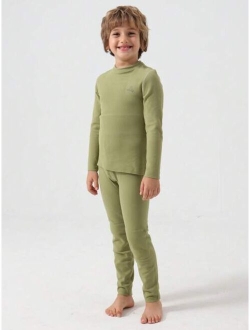 Shein Tween Boy Thermal Underwear Set Including Tops & Bottoms, Two Layers Warmer Pajama Set For Autumn & Winter