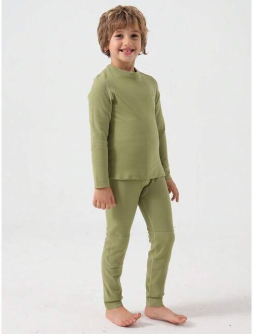 Shein Tween Boy Thermal Underwear Set Including Tops & Bottoms, Two Layers Warmer Pajama Set For Autumn & Winter