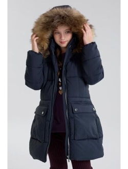 maoo garden Girls Puffer Winter Coat Faux-Down Heavyweight Snow Parka Fuzzy Fur Lining Hood Water-Resistant Long Jacket