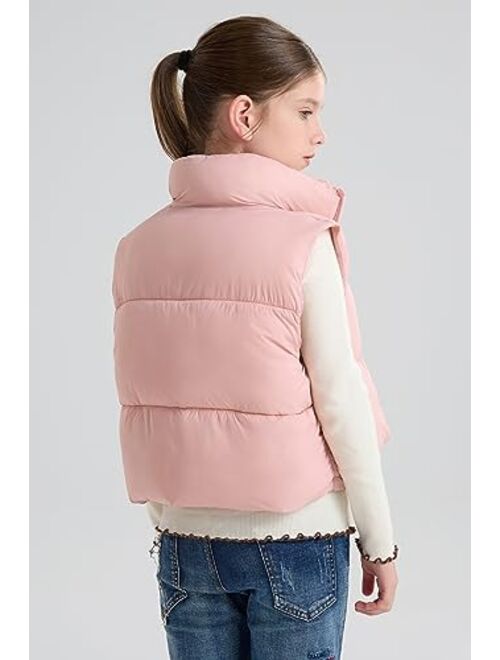 maoo garden Girls Winter Puffer Vest Faux-Down Short Cropped Lightweight Water-Resistant Big Girls Sleeveless Jacket
