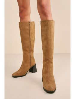 Marvari Taupe Suede Square-Toe Knee-High Boots