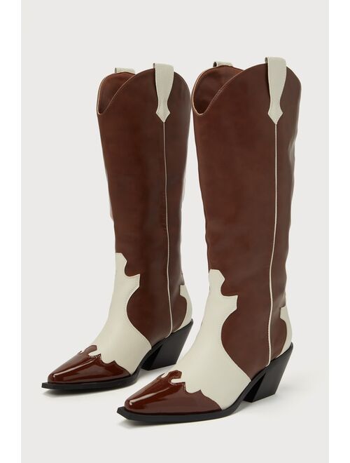 Billini Etta Chocolate and Ivory Color Block Knee-High Western Boots