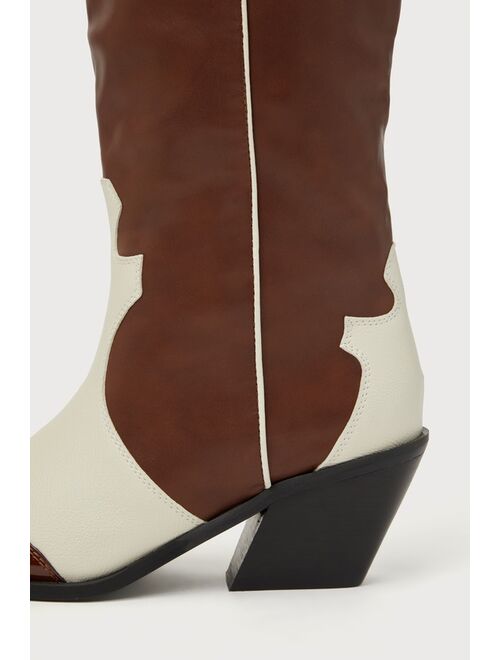 Billini Etta Chocolate and Ivory Color Block Knee-High Western Boots