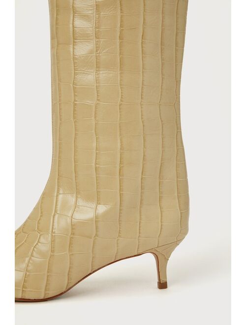 Schutz Maryana Lo Almond Buff Croc-Embossed Leather Knee-High Boots