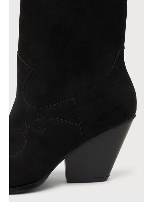 Lulus Teeley Black Suede Pointed-Toe Mid-Calf Western Boots