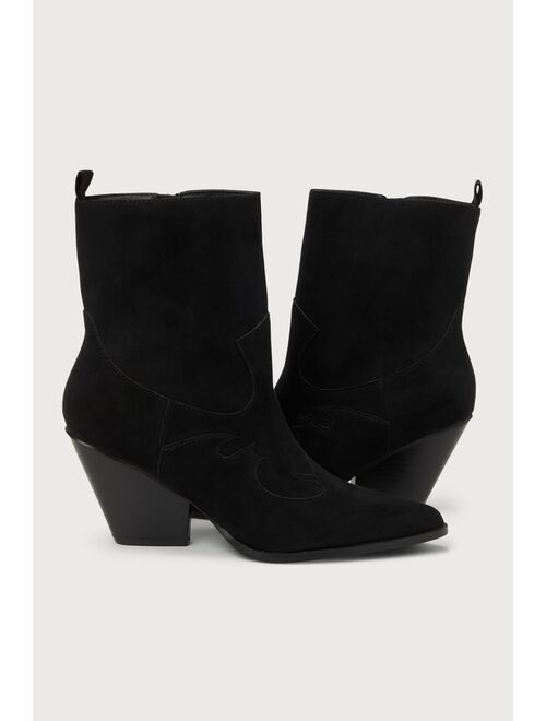 Lulus Teeley Black Suede Pointed-Toe Mid-Calf Western Boots