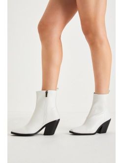 Safaa White Square-Toe Mid-Calf Boots