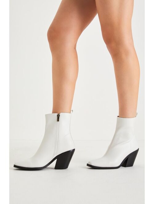 Lulus Safaa White Square-Toe Mid-Calf Boots