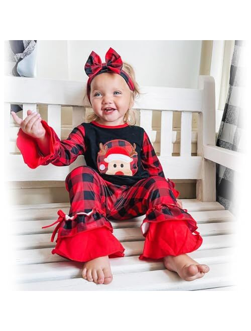 HINTINA Infant Toddler Girl Christmas Outfits Bell Bottom Flared Pants Set