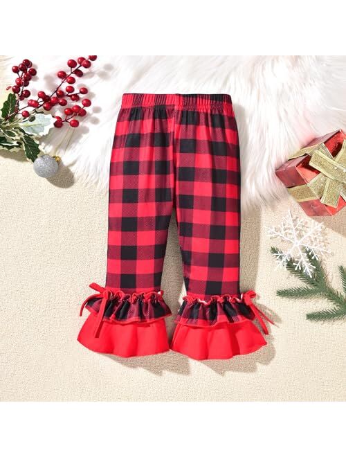 HINTINA Infant Toddler Girl Christmas Outfits Bell Bottom Flared Pants Set