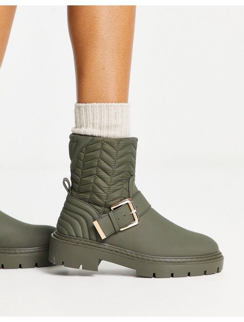 River Island quilted buckle boot in khaki green