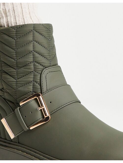 River Island quilted buckle boot in khaki green