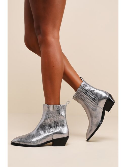 Seychelles Hold Me Down Silver Metallic Leather Ankle Boots