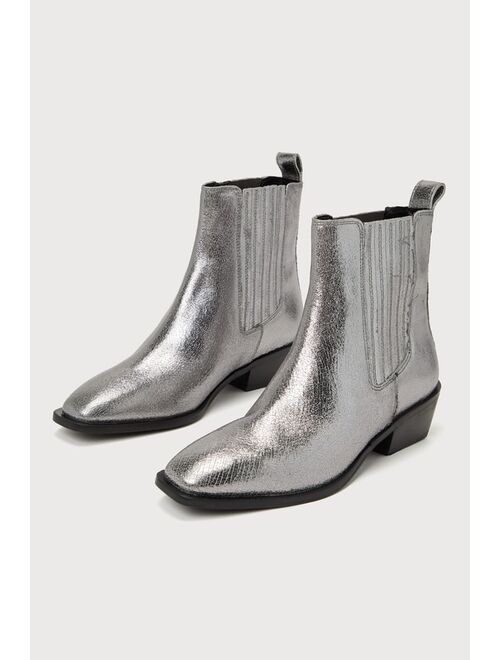 Seychelles Hold Me Down Silver Metallic Leather Ankle Boots
