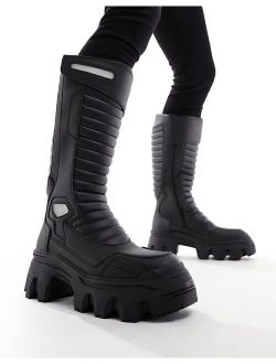 chunky boot with biker details in black