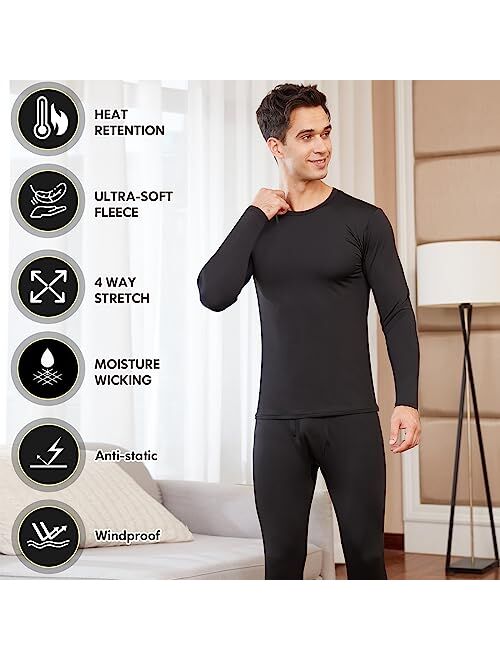 CL convallaria Long Johns Thermal Underwear for Men Soft Fleece Lined Base Layer Cold Weather Top Bottom Set XS-4XL