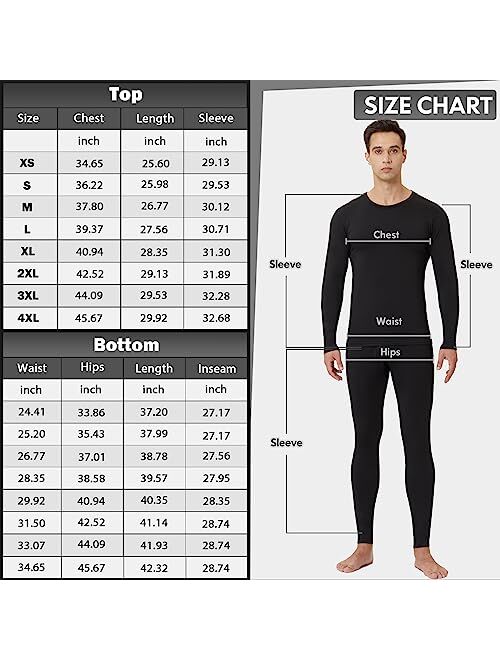 CL convallaria Long Johns Thermal Underwear for Men Soft Fleece Lined Base Layer Cold Weather Top Bottom Set XS-4XL