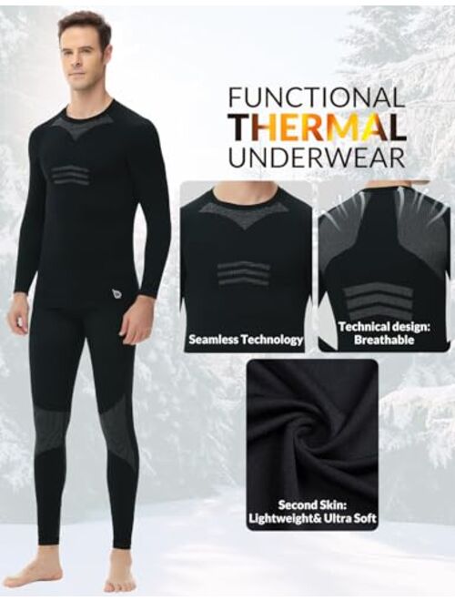 BALEAF Men's Thermal Underwear for Men Seamless Warm Running Athletic Active Quick Dry Base Layer Set for Cold Weather